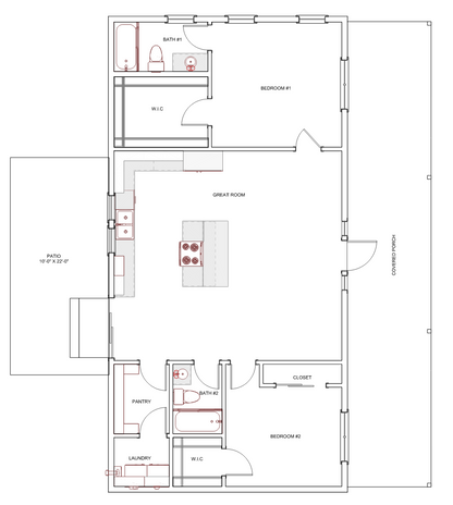 2 bed gable roof with gable deck single story home - 1152sqft - Structural included